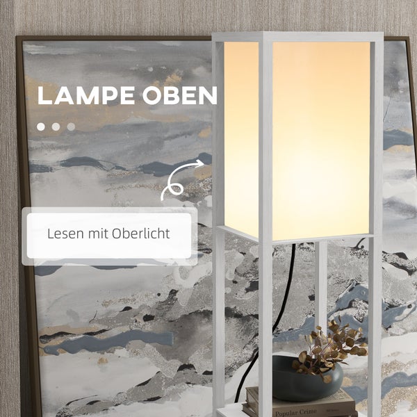 Stehlampe mit Regalen neben einem Bild