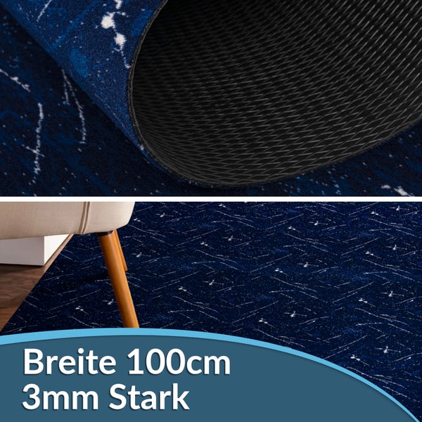Blauer Teppich mit Muster und einer Breite von 100 Zentimetern