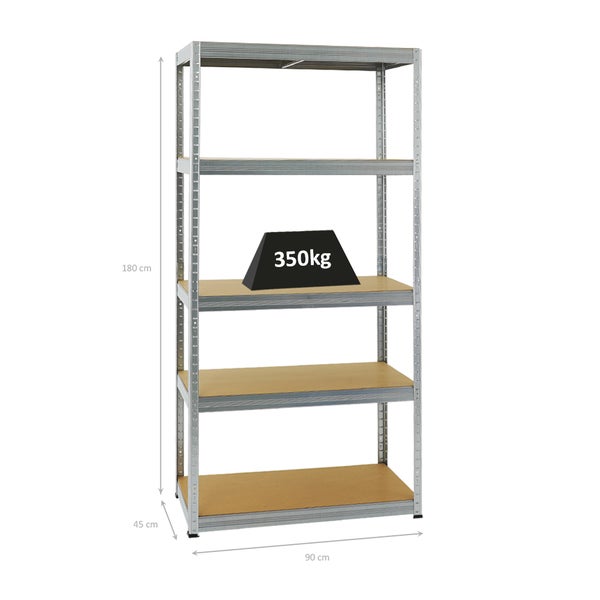 PROREGAL Schwerlastregal Slim Elephant S HxBxT 180 x 90 x 45 cm 5 Ebenen Fachlast 350 kg Verzinkt