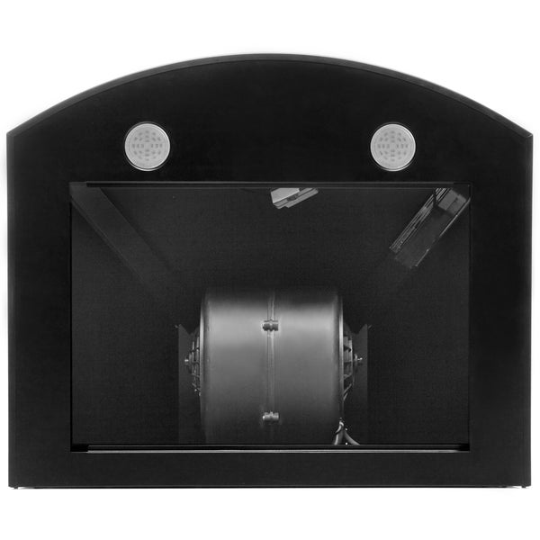 Wandhaube mit gewölbter Front und zwei LED Spots als Dunstabzug für die Küche