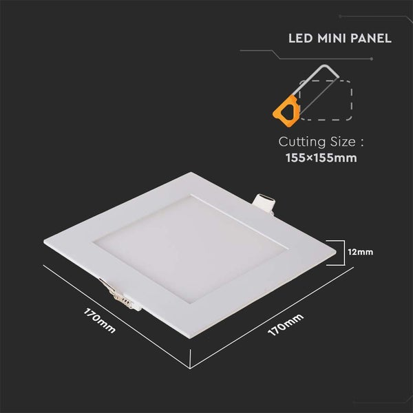 Quadratisches LED-Panel mit den Maßen 170 x 170 mm und einer Dicke von 12 mm
