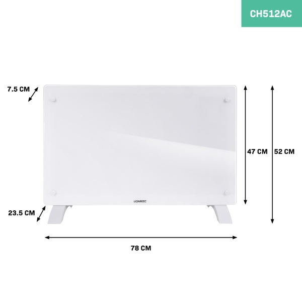 Vonroc Konvektor Heizkörper mit den Maßen 78 cm Breite, 52 cm Höhe und 23,5 cm Tiefe.