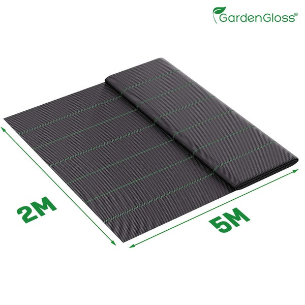 GardenGloss 10m² Anti-Unkrautgewebe 100g/m² – Wasserdurchlässig und Reissfest – Unkrautvlies Gartenvlies mit hoher UV-Stabilisierung – Bändchengewebe Unkrautfolie (5m x 2m, gefaltet)
