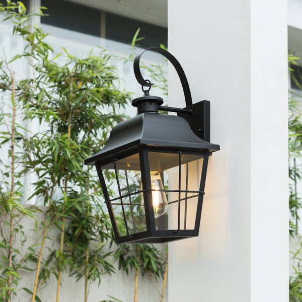 Lindby Wandleuchte außen Mertollio (Retro, Vintage Antik) in Schwarz aus Metall (1 flammig E27) - Außenwandleuchten Wandlampe Led Außenlampe Outdoor für Außenwand/Hauswand Haus