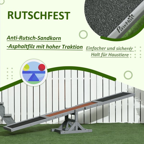 PawHut Hundewippe, Hunde Agility Wippe aus Holz, Rutschfest Hunde Agilitäts Rampe für Hunde unter 30 kg, für Balance, 180 x 30 x 30 cm Grau