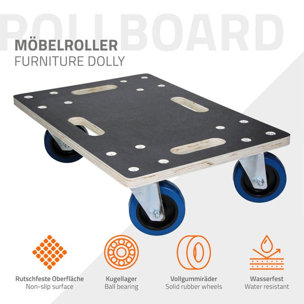 ECD Germany 2er Set Transportroller 35x50 cm bis 800 kg Siebdruckplatte, PP-Räder, Transporthilfe für Umzug, Rollbrett Möbelroller Möbel-Transport Möbelhund Rollwagen Roller Transporter Transportwagen