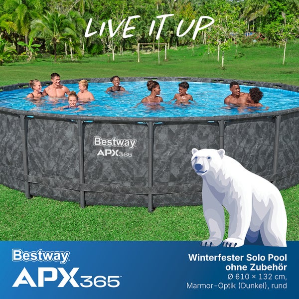Bestway APX365 Winterfester Solo Pool mit Marmoroptik, Durchmesser 610 x 132 cm, Personen im Wasser