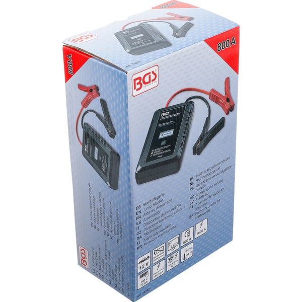 Verpackung eines BGS Starthilfegeräts mit 800 Ampere