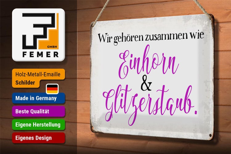 Blechschild Spruch 30x20cm Einhorn und Glitzerstaub