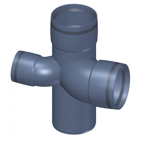 Grauer Doppelabzweig aus Kunststoff für Abwasserrohrsysteme.