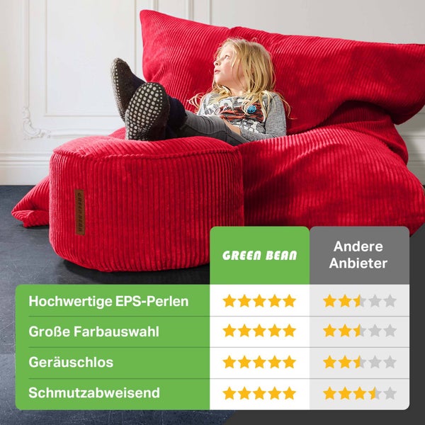 Green Bean Sitzsack + Pouf im Set - XXL Riesensitzsack mit passenden Fußhocker | EPS Füllung Bean Bag Bodenkissen Liegekissen Sitzkissen Indoor Drinnen Waschbar c