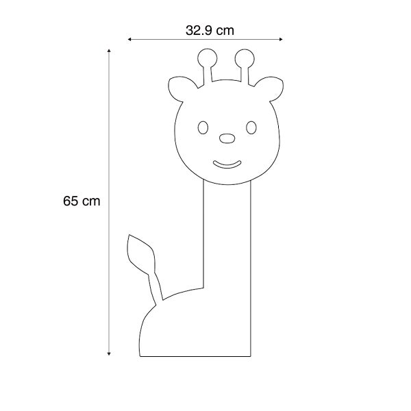 Strichzeichnung einer Giraffe mit den Maßen 65 Zentimeter Höhe und 32,9 Zentimeter Breite.