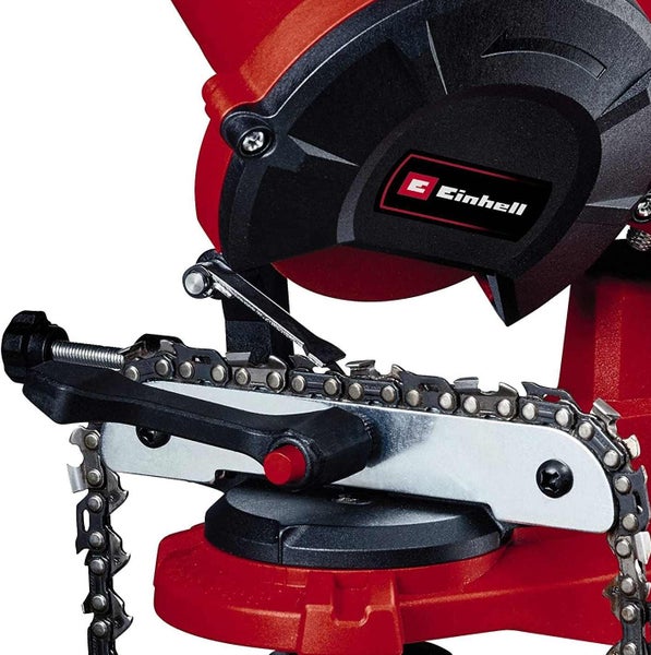 Einhell Logo auf einem Kettenschärfgerät zum präzisen Schärfen von Sägeketten.
