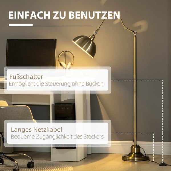 HOMCOM Stehlampe, 42L x 25,5B x 152H cm, Metall, Bronze