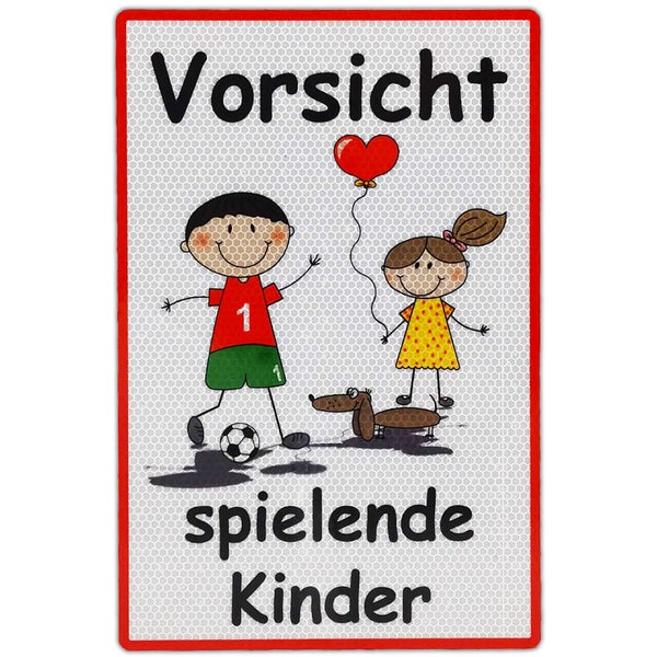 UvV Warnschild Vorsicht spielende Kinder 60 x 45 cm oder 30 x 20 cm reflektierend - hochwertiges Alu-Dibond Schild - Bedruckt mit reflektierender Folie - Gute Sichtbarkeit auch bei Dunkelheit / weiß 30x20