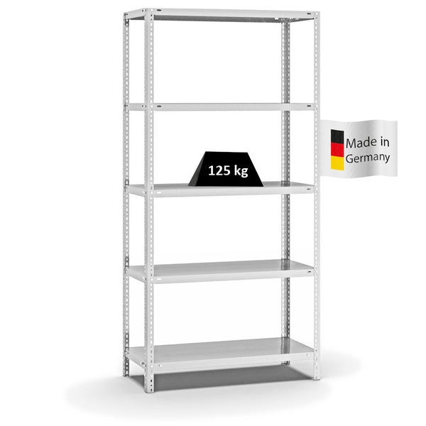PROREGAL Fachbodenregal Schraubsystem Light-Duty Grundregal HxBxT 200 x 100 x 40 cm 5 Ebenen Fachlast 125 kg Beidseitig Nutzbar Lichtgrau