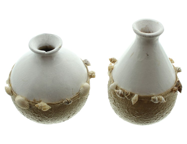 FRANK FLECHTWAREN | Dekovase Muscheln, 2er Set, MDF, MUSCHELN, 9,5 x 9,5 x 8,5 cm, 7,5 x 7,5 x 11 cm