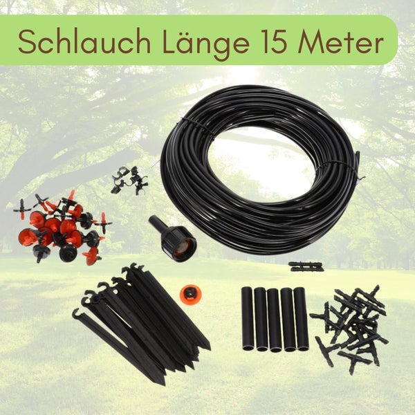 Bewässerungsset mit 15 Meter Schlauch, Tropfern und Zubehör für die Gartenbewässerung