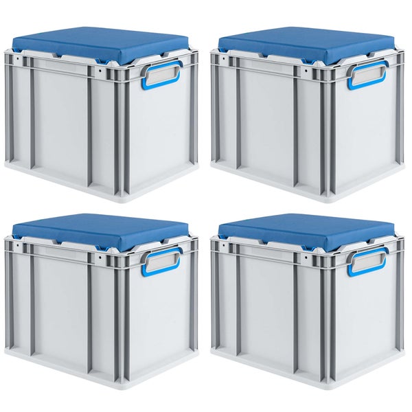 PROREGAL SparSet 4 x Eurobox NextGen Seat Box Blau HxBxT 36,5 x 30 x 40 cm 30 Liter Griffe Geschlossen Eurobehälter Sitzbox Transportbox