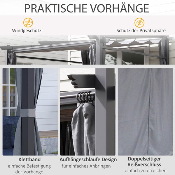 Outsunny Terrassendach Pergola ca. 3x3m Terrassendachung Garten Pavillon Aluminium, Wandmontage, Gartenpavillon mit Verstellbares Dach, UV Schutz, Sonnenschutz für Terrasse und Garten, Dunkelgrau