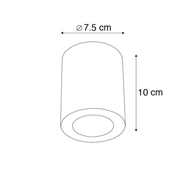 Technische Zeichnung einer Leuchte mit den Maßen 7,5 cm Durchmesser und 10 cm Höhe.