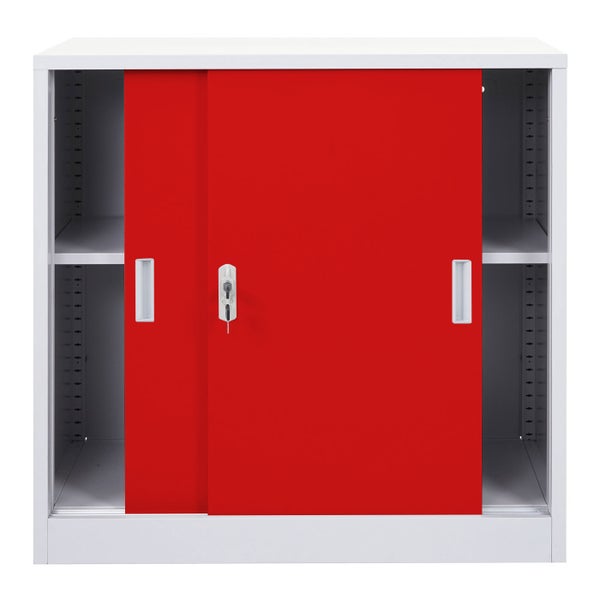 Stahlschrank mit Schiebetüren und Regalböden