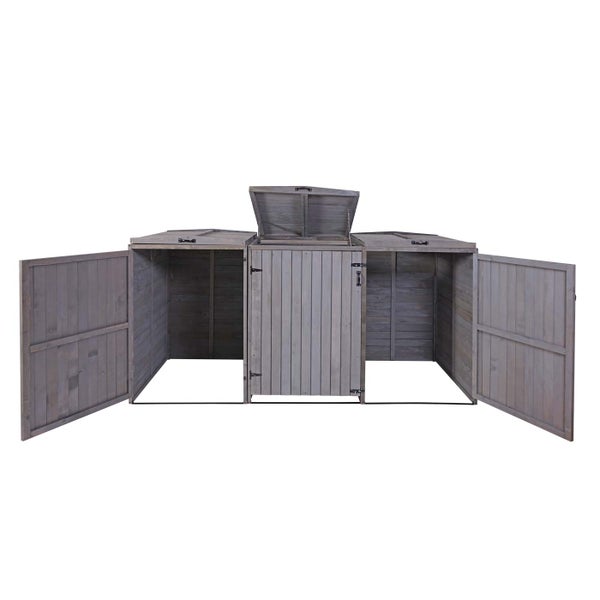 Offene Mülltonnenbox aus Holz für drei Mülltonnen