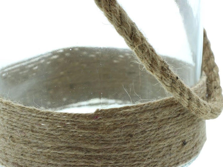Dekoleidenschaft großes Windlicht Nature aus Glas mit Henkel, mit Sisalschnur umwickelt, Windlichtglas, Kerzenständer, Dekoglas, Kerzenglas