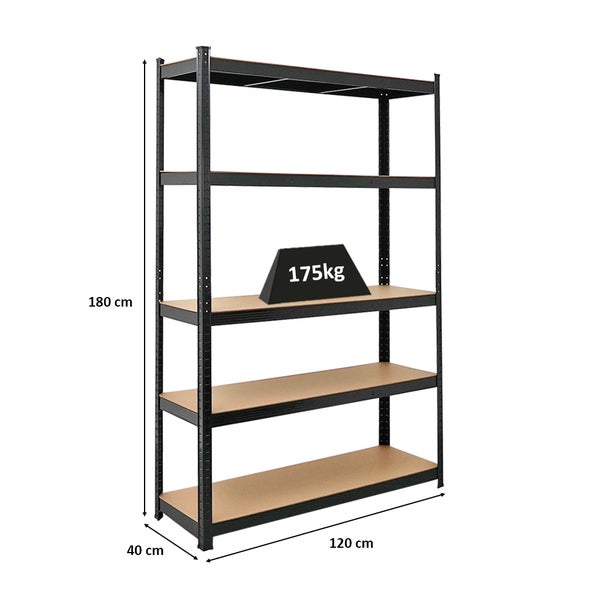 PROREGAL Schwerlastregal Ragnar für Gesamtlast 875 kg HxBxT 180 x 120 x 40 Schwarz Kellerregal Steckregal Garagenregal Lagerregal