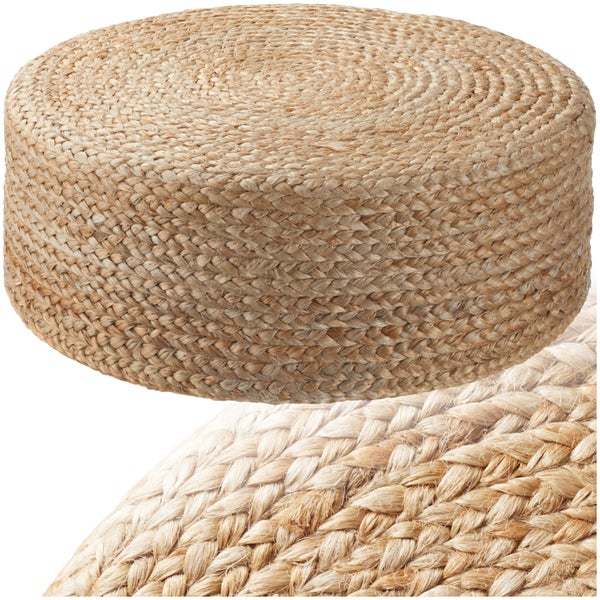 Handgefertigter Pouf tectake Banno Elipse 58 x 22 cm, Belastbarkeit 150 kg Boho-Stil beige