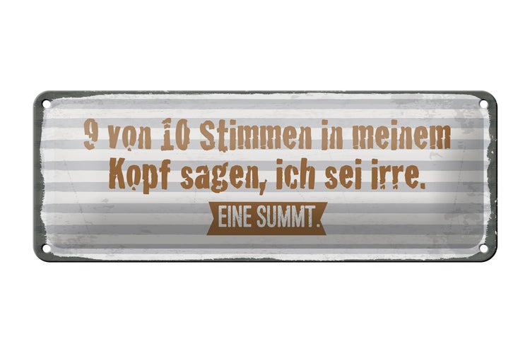 Blechschild Spruch 27x10 cm 9 von 10 Stimmen in meinem Kopf Dekoration