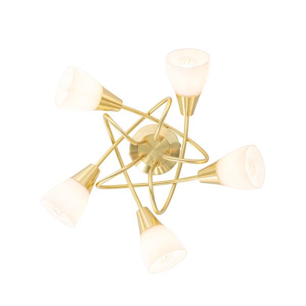 Deckenleuchte mit fünf Leuchtenarmen und konischen Lampenschirmen