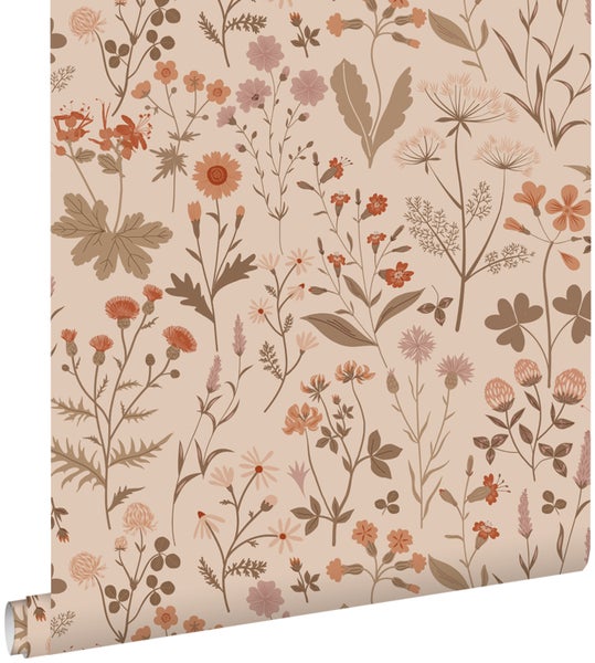 ESTAhome Tapete Feldblumen Terrakottarosa - 53 cm x 10.05 m - 139597