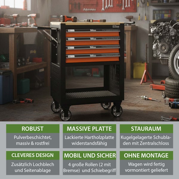 Werkstattwagen mit Schubladen, Lochblech und Rollen