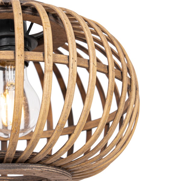 Pendelleuchte mit Holzstruktur und Glühbirne