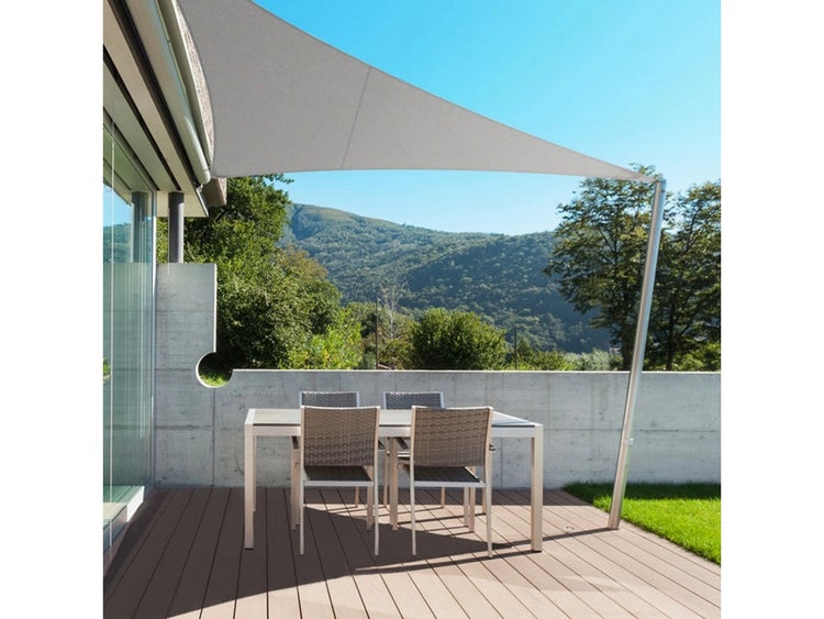 FLOORDIREKT Sonnensegel - Wasserabweisend - Dreieckig - für Garten, Terrasse und Balkon - Grau 5 x 5 x 7 m