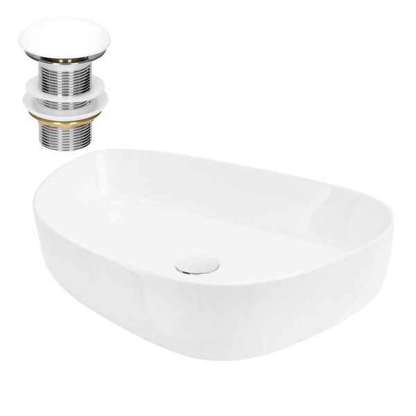 ML-Design Waschbecken aus Keramik in Weiß 55x42x18 cm Oval inkl. Ablaufgarnitur, Moderne Aufsatzwaschbecken, Design Waschtisch Aufsatz-Waschschale Waschplatz Handwaschbecken, für Badezimmer/Gäste-WC