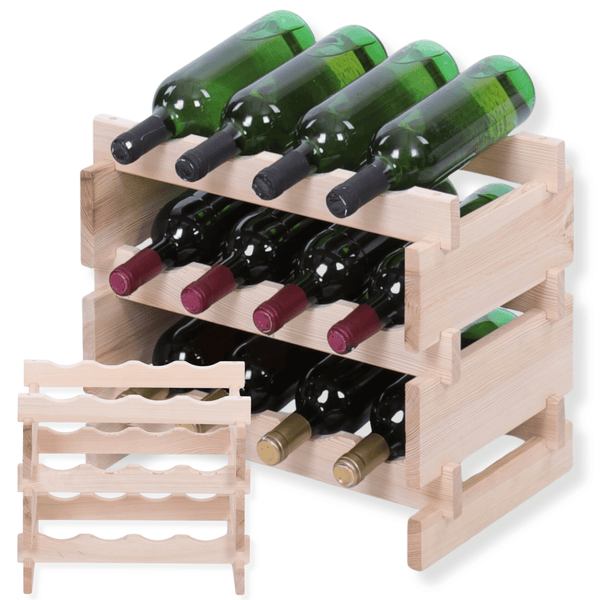 Weinregal VINOTECA FLEX PRO HxBxT 37x46x28cm 12 Flaschen auf 3 Ebenen Massives Kiefernholz Natur unbehandelt