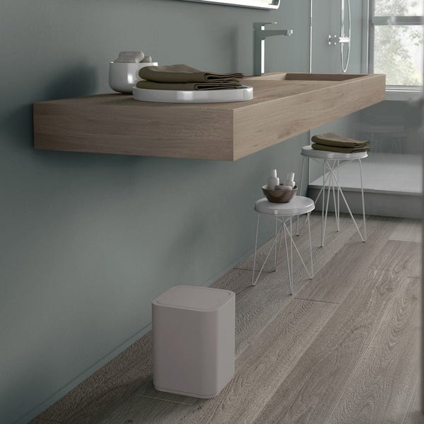 8 Liter, quadratischer Abfalleimer mit Deckel in Beige | Agave