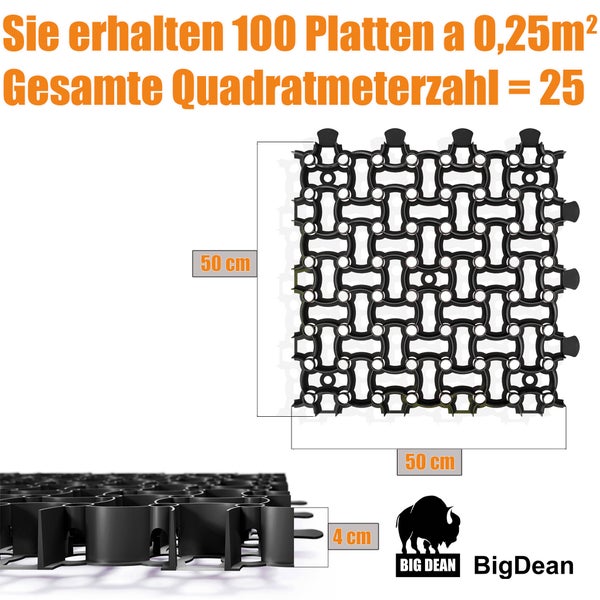 Big Dean Rasengitterplatten, 100 Stück, je 50 x 50 cm, für 25 Quadratmeter Fläche
