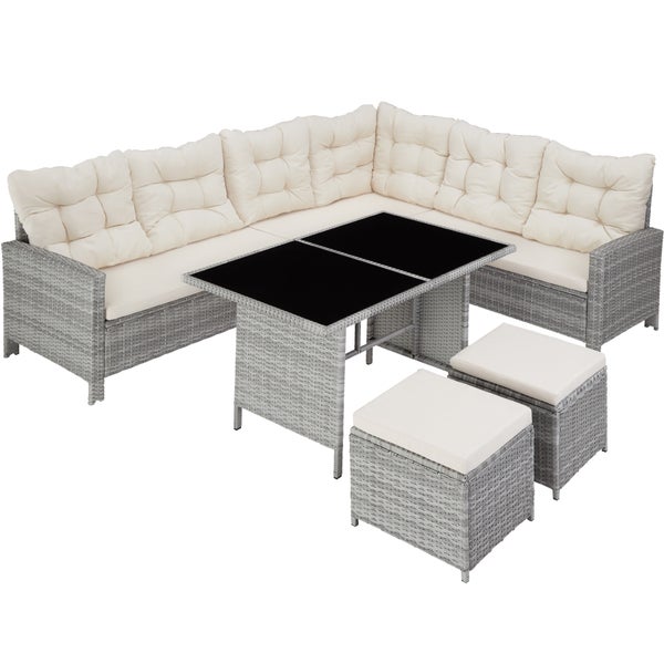 Rattan Lounge tectake Barletta für 6 bis 8 Personen mit Sicherheitsglasplatten