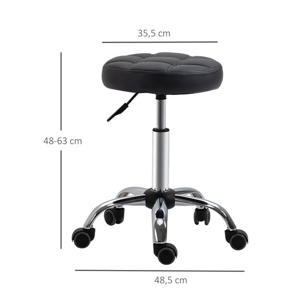 HOMCOM 2er-Set Rollhocker, Ø35,5 x 48-63H cm, Kunstleder, Schwarz