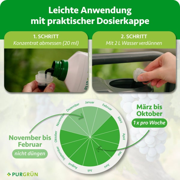 Purgrün Weinreben Dünger 1 Liter Flasche mit Dosierhilfe