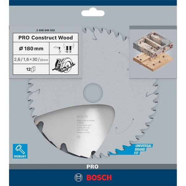 Bosch Kreissägeblatt Pro Construct Wood mit 180 Millimeter Durchmesser