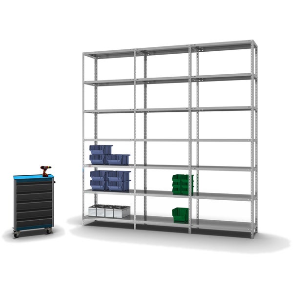 PROREGAL Fachbodenregal Schraubsystem Light-Duty Grundregal HxBxT 300 x 100 x 40 cm 7 Ebenen Fachlast 125 kg Beidseitig Nutzbar Verzinkt