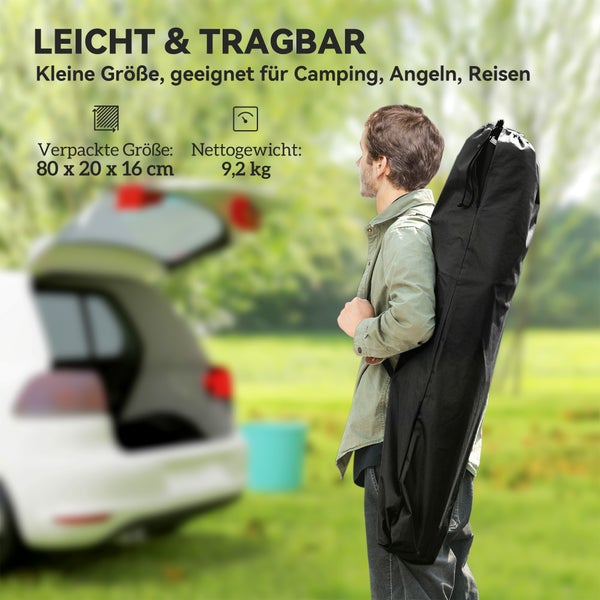 Outsunny Feldbett faltbar Campingbett mit Tragetasche 200 x 100 x 36 cm Gästebett bis 120 kg Extra Breit Campingliege für Erwachsene Klappbett für Indoor, Outdoor, Garten Camping Reisen Schwarz