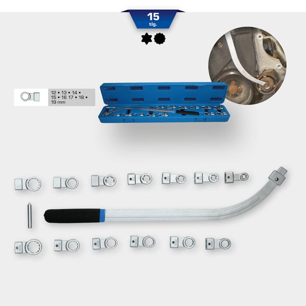 BRILLIANT TOOLS Keilriemen und Spannrollen-Schlüssel-Satz 15tlg. - BT571060