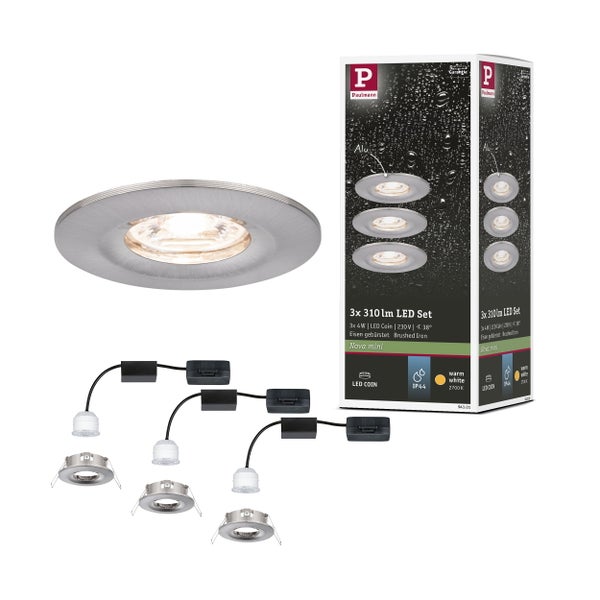 LED Einbauleuchte Nova Mini Coin Basisset starr IP44 rund 65mm Coin 3x4W 3x310lm 230V 2700K Eisen gebürstet