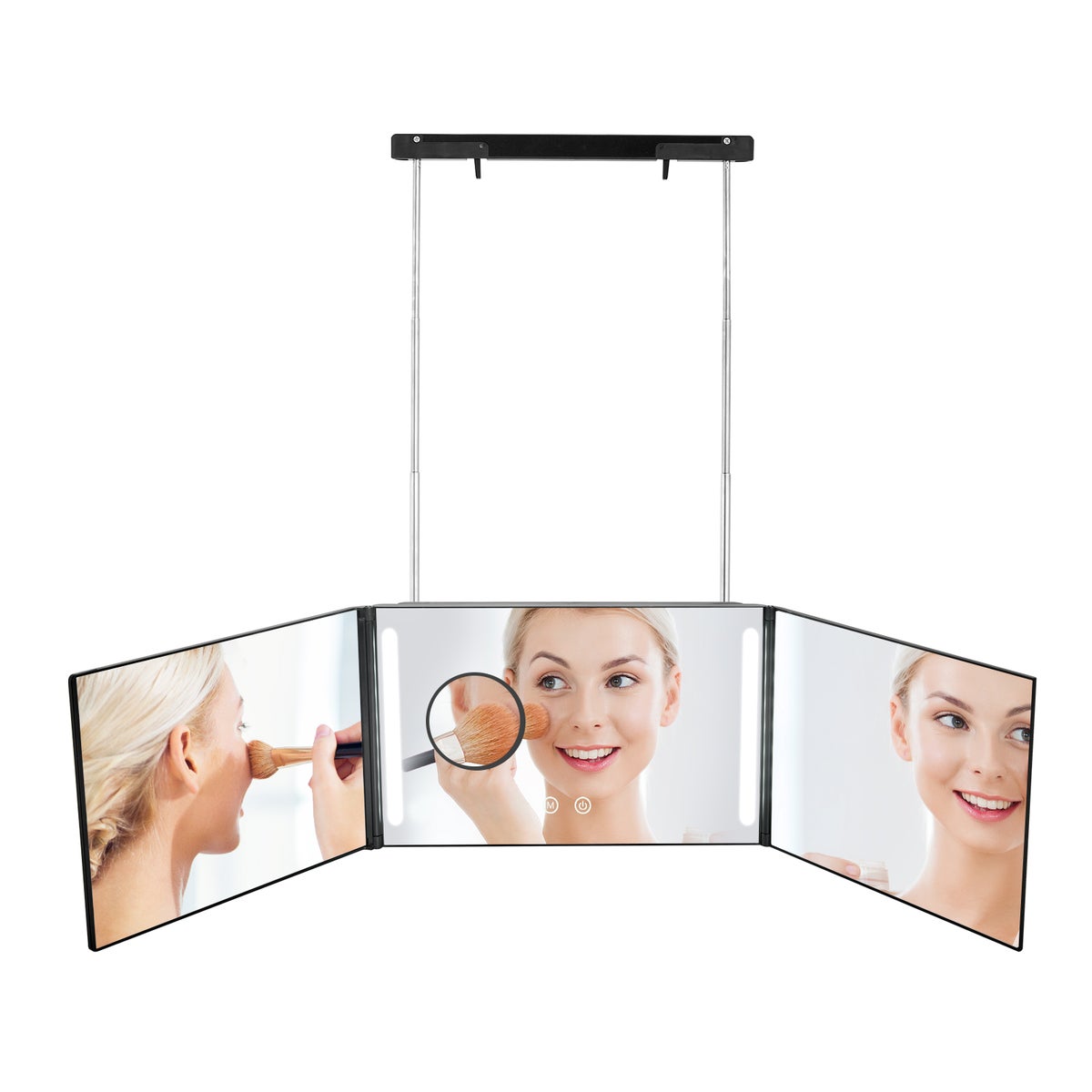 EMKE 360 Grad Spiegel Rasierspiegel Kosmetikspiegel mit Beleuchtung mit 5X Vergrößerung Höhenverstellbaren für Make-up, Schwarz