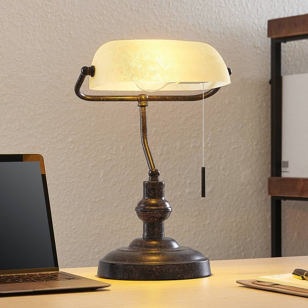 Lindby Tischlampe Profina (Retro, Vintage Antik) in Braun aus Metall (1 flammig E27) - Tischleuchte Schreibtischlampe Nachttischlampe Arbeitszimmerleuchte